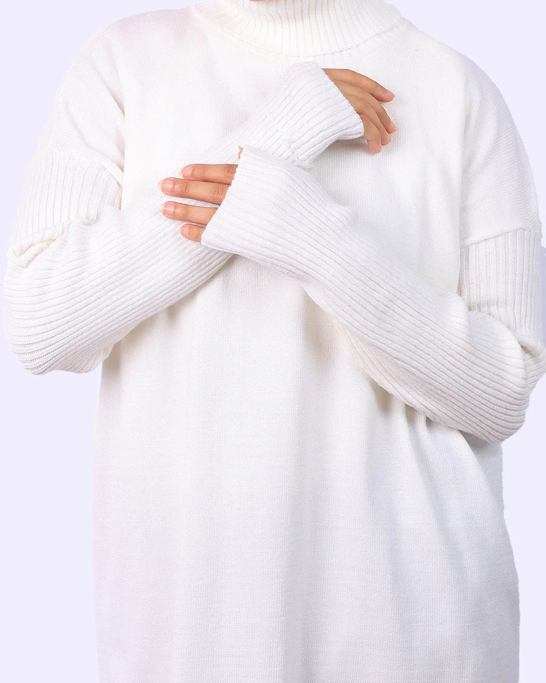 Cozy white ribbed knit turtleneck sweater from WIND Shopping, Egypt fashion store